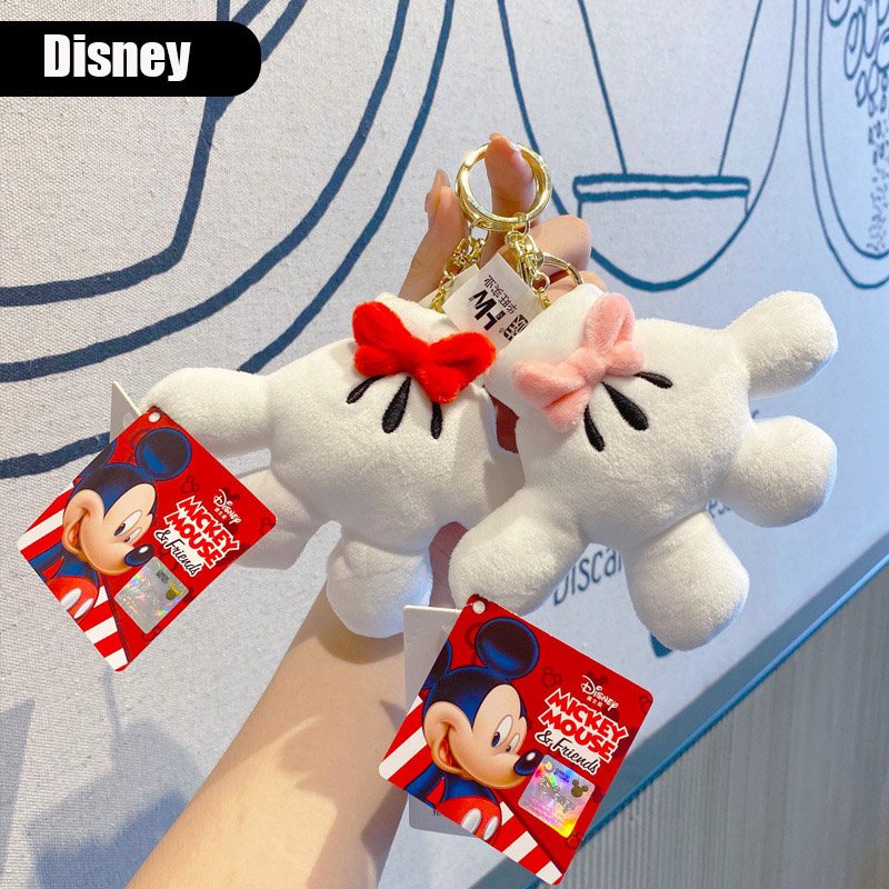 

Disney Plush Palm Bow Keychain Cute Personality Bag Pendant Couple Accessories Creative Gift, White