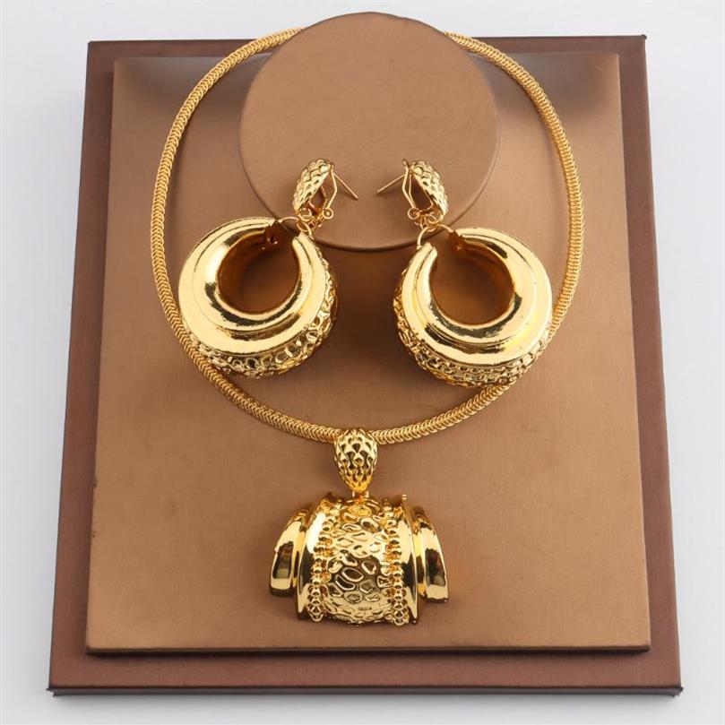 

Earrings & Necklace African Jewelry Set For Women Fashion Dubai Wedding Pendant Bridal Design Gold Plated Nigerian Accessory248B, As pic