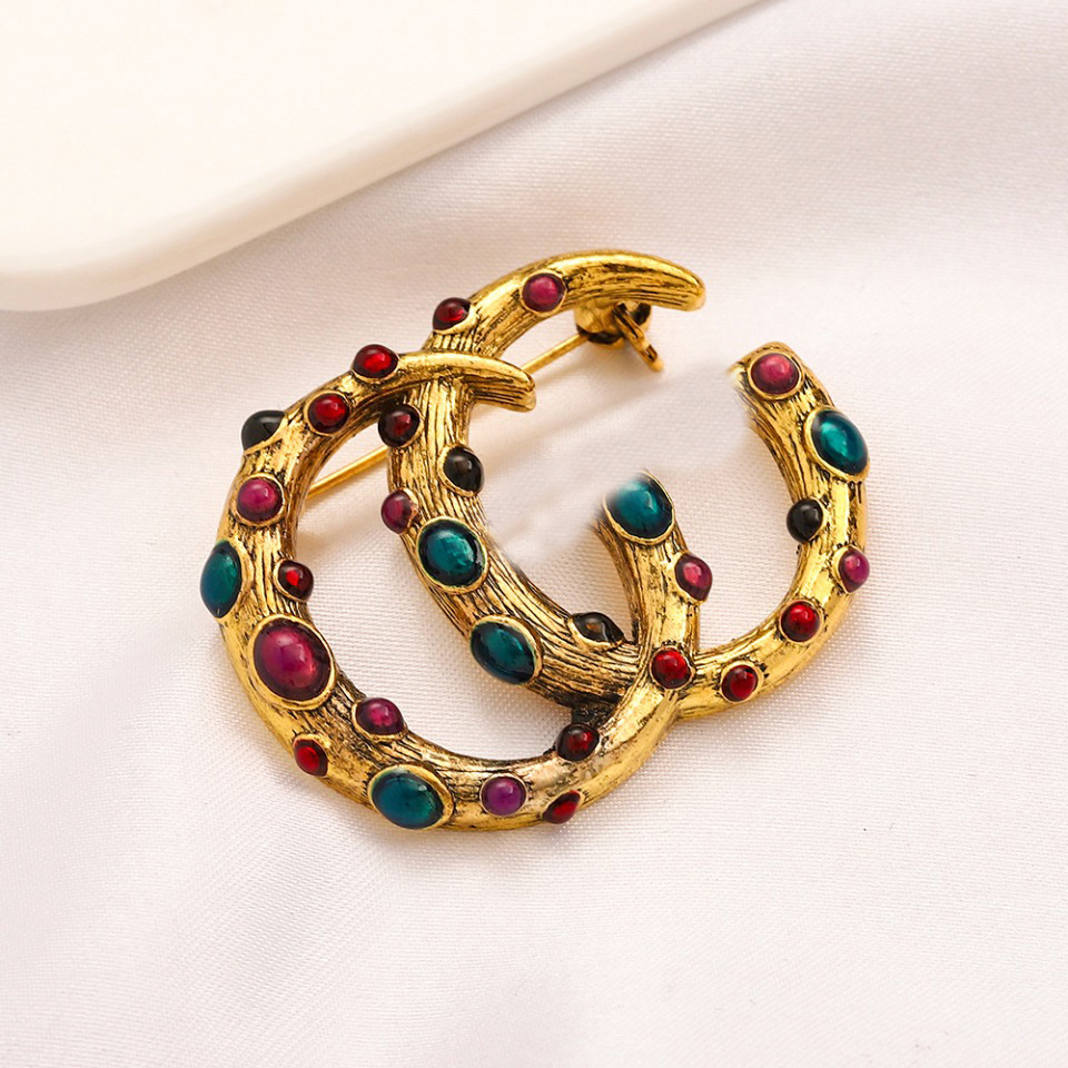 

Famous Gold Brand Luxurys Desinger Brooch Women Rhinestone Double Letter G Stainless Steel Brooches Suit Pin Fashion Jewelry Clothing Decoration Accessories