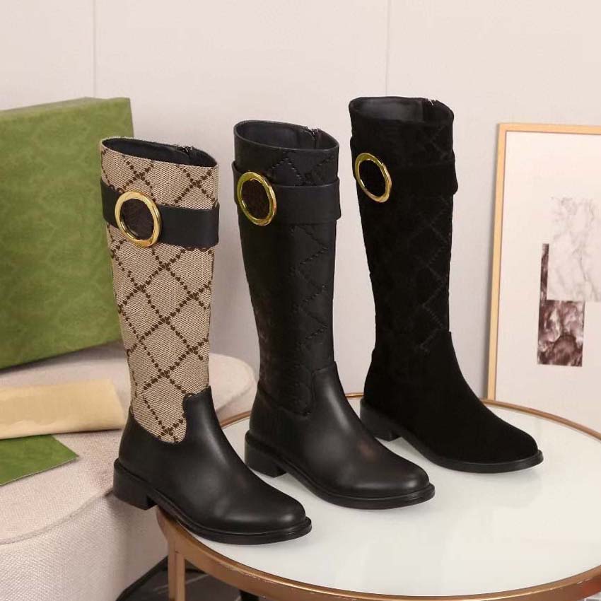 Winter fashion luxury designer boots Knee flip leather warm woman boot cowgirl waterproof combat chelsea rain snow Riding