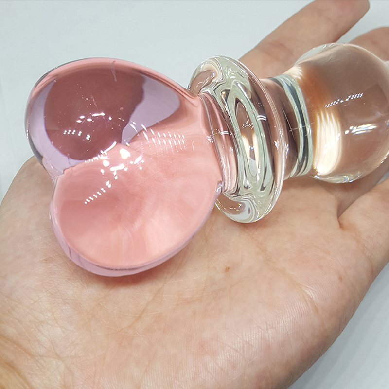 Articles de beauté Plug anal lisse de surface en verre pénis cul adulte fille sexy jouet sexy mignon rose coeur cristal perles gode artisanat exq