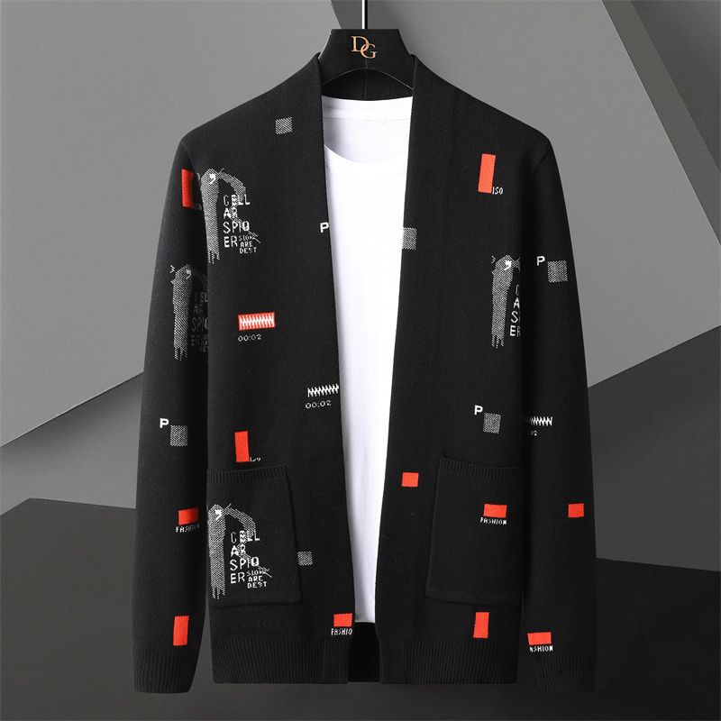 

Men's Sweaters 2022 Color Contrast Pattern Printing Cardigan Men Sweter Korean Sweaters Coat Designer Fall Fashion Knit Jacket Sweater