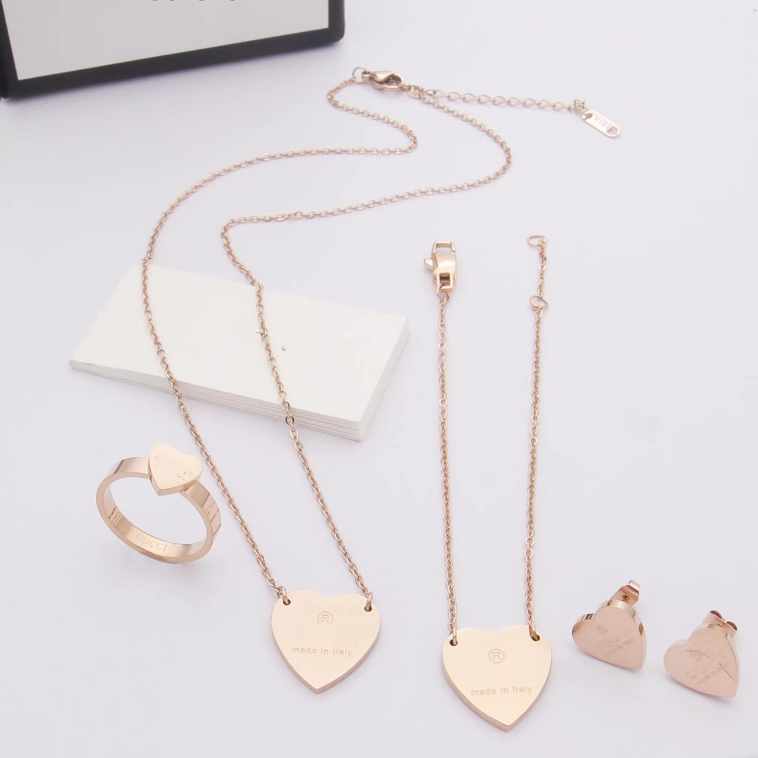 

Designer girl boy stud classic large heart love G letter Earring bracelet necklace 316L stainess steel 18k rose Gold Silver Women men Wedding Party Jewelry set