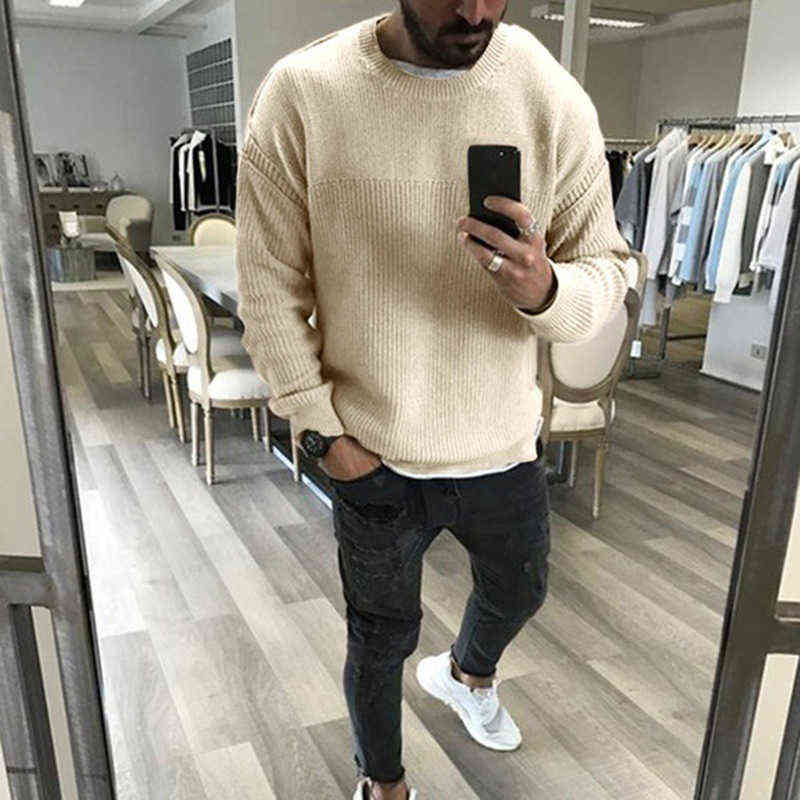 

Men's Sweaters Men Knitted Sweaters Autumn Winter Fashion Solid Ribbed Knitting Sweater Tops Mens Long Sleeves Round Neck Sweater 2022 Streetwear J220915, 02 khaki