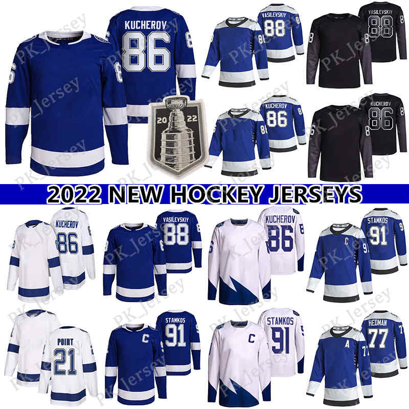 

2022 Stanley Cup Finals hockey jersey 86 Nikita Kucherov 77 Victor Hedman 21 Brayden Point 91 Steven Stamkos 88 Andrei Vasilevskiy Stadium Series jerseys, Mix order(please mark the color)
