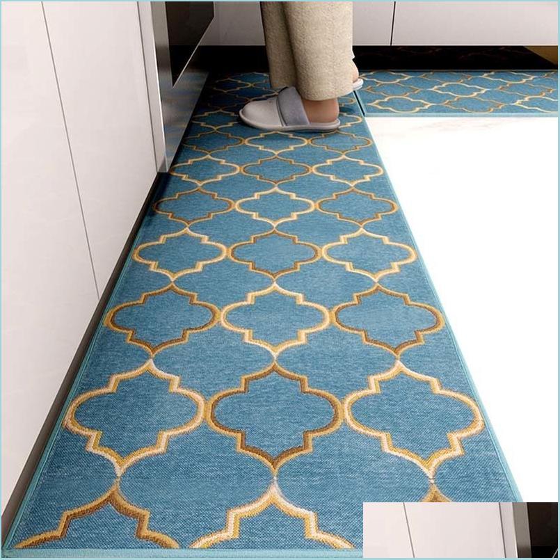 

Carpets Antislip Kitchen Floor Mat Blue Lattice Rug Bath Long Strip Absorption Doormat Entrance Balcony Living Room Household Ca Soif Dhqj6, 264