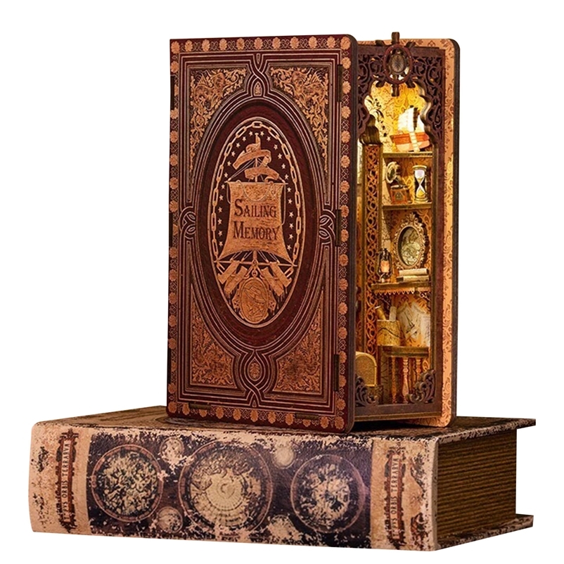 

Decorative Objects Figurines 2023 DIY Book Nook Shelf Insert 3D Bookshelf Insert Retro Eternal Bookstore Toy With LED For Brithday Handmade Gift 7Color 220919