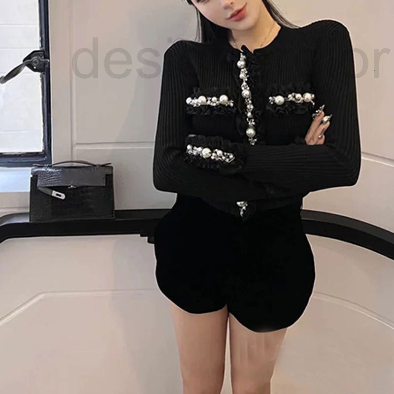 

Women's Sweaters designer Slim black and white bicolor knitwear beaded round neck long sleeve slim temperament cardigan coat sweater 4I27, 2# packing bag