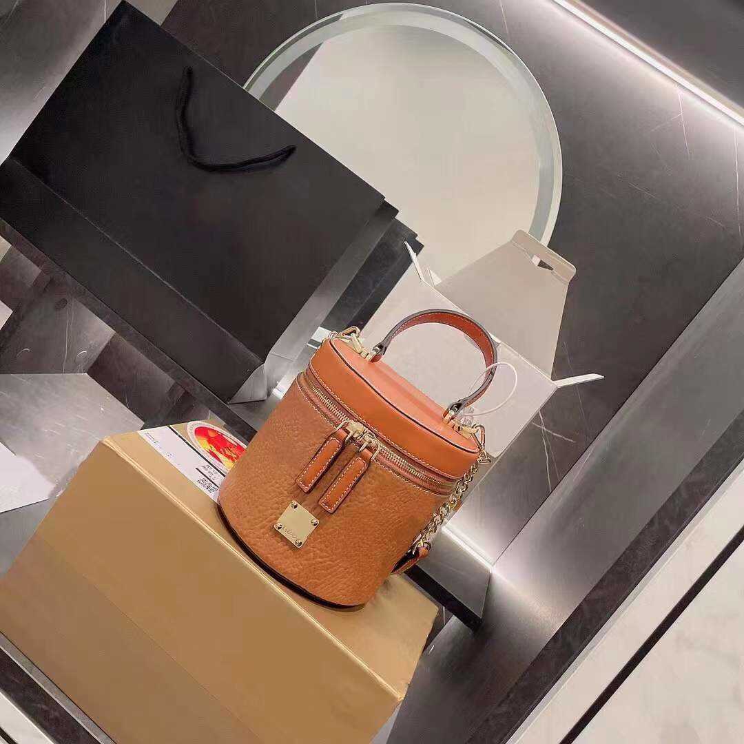 

Cosmetic Bags Cases Luxury designer bags handbag cylinder bag shoulder women's original brand fashion leather top quality, Brown