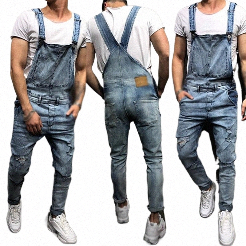 men's Jeans Fashion Ripped Jumpsuits Hi Street Distressed Denim Bib Overalls For Man Suspender Pants 27On#