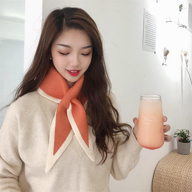 

Scarves Autumn Winter Knit Elastic Bow Cross Warm Scarf Female Color Matching Triangular Scarve Soft False Collar Neck Guard Bib