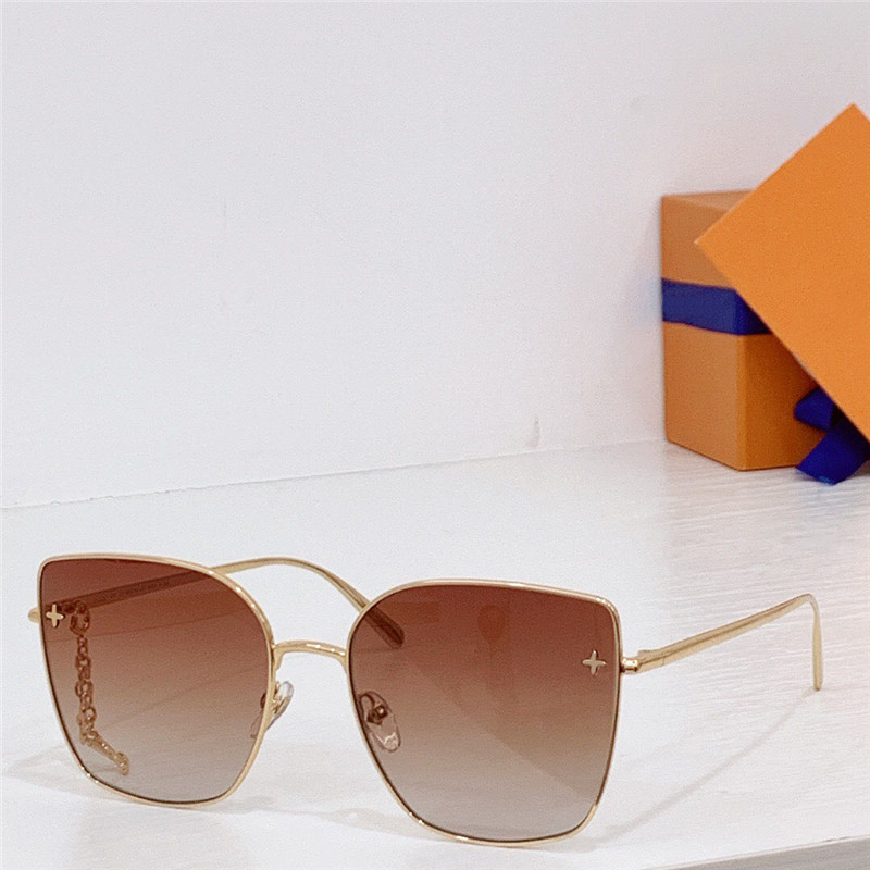 New fashion design sunglasses 1725 cat eye metal frame popular and simple style high end uv400 protection glasses with metal decorative chain