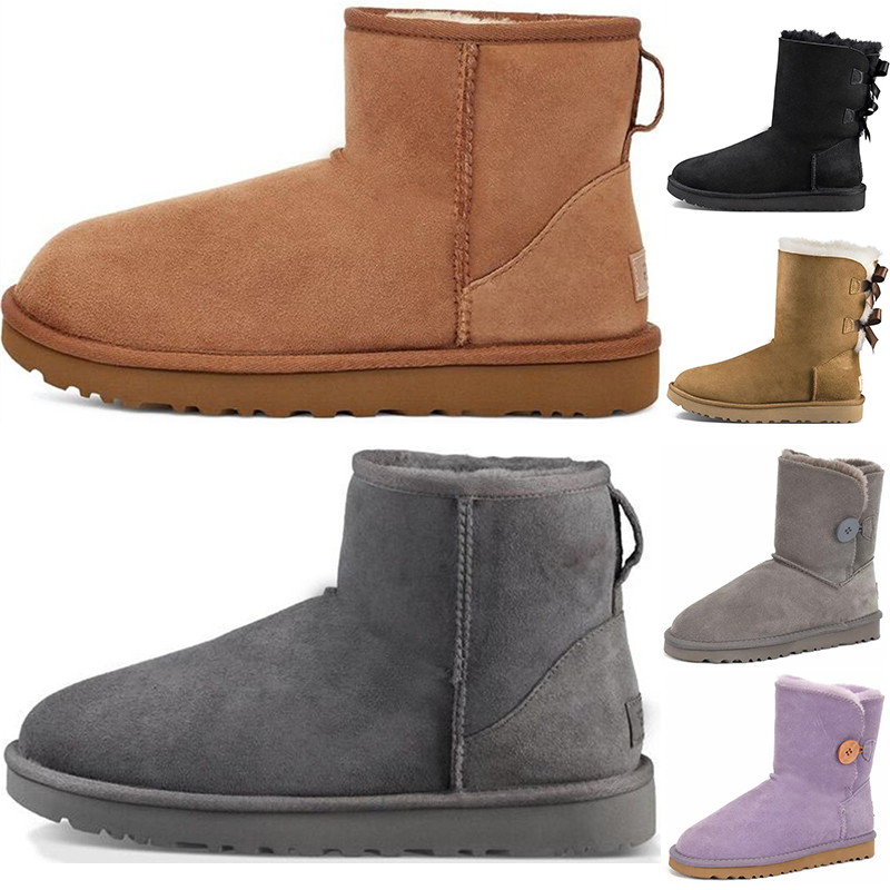 

Winter Snow Boots For Womens Ladies Luxury Classic Australie Australia Brown Furry booties Navy Pink Black Fashion Designer booties Bottes Ankle Bow Buttons Shoes, 13