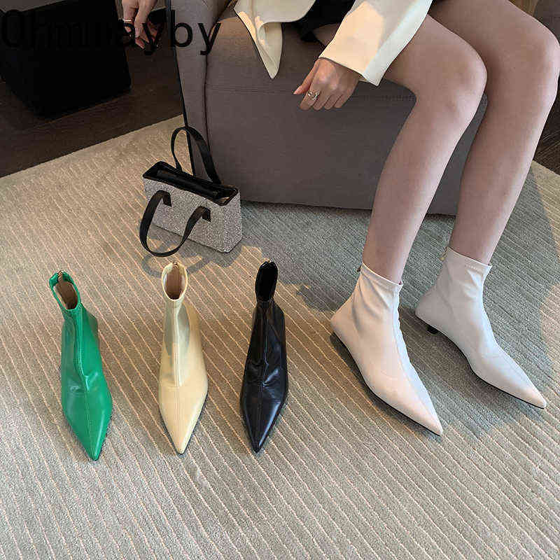 Boots 2026 New Arrival Women Boots Woman Sexy Pointy Toe Flats Heels Ankle Boots Zipper Fashion White Black Ladies Shoes L26816