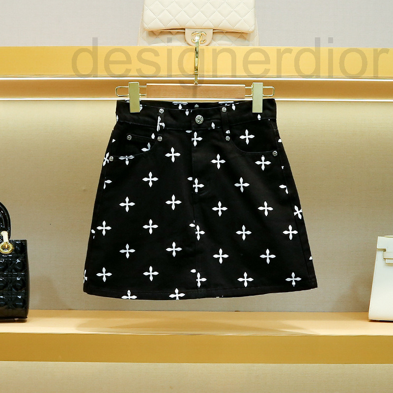 

Skirts designer denim skirt women new autumn 2022 women's clothing cross printed pure cotton high waist A-shaped short, Black