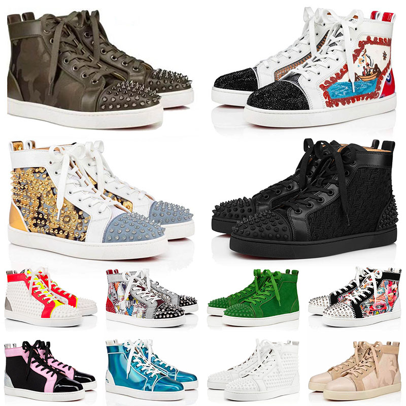 

Brand 2022 Red Bottoms Designer Casual Shoes Platform Sneakers Flat Genuine Leather Spikes Suede Mens Women Bottom Boots Vintage Luxury Loafers 35-47, 18