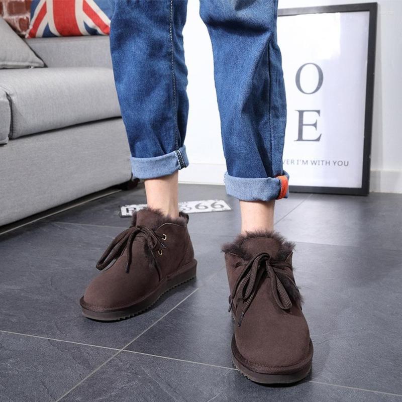 

Boots Winter Men's Shoes Real Wool Sheepskin Snow Genuine Leather Fur Lace-up Casual Warm Lovers Man, Chocolate