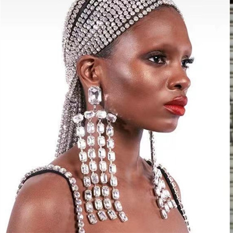 Dangle lustre fait à la main à longues franges grandes boucles d'oreilles accessoires pour fille surdimensionné cristal suspendus bijoux de maria