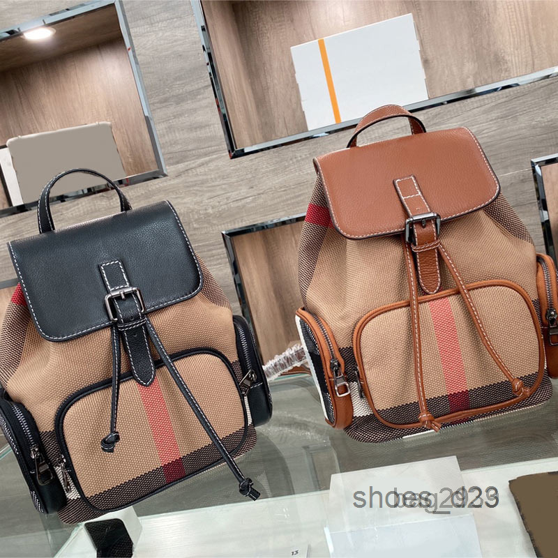 

Bags Women School Classic Packback Shoulder Bag Horseferry Plaid Canvas Panel Calfskin Large Capacity Pocket Handbags High Quality Color Ma