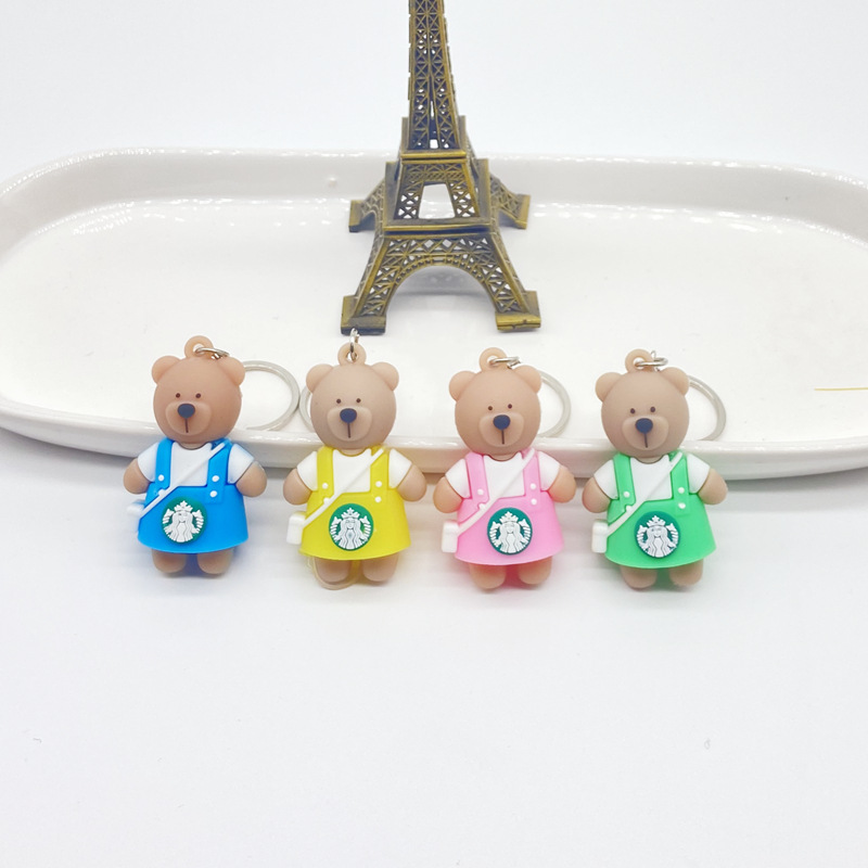 

Soft glue Party Favor Starbucks backpack bear key chain pendant cute doll car ornaments keychain school bag pendant Holiday Supplies