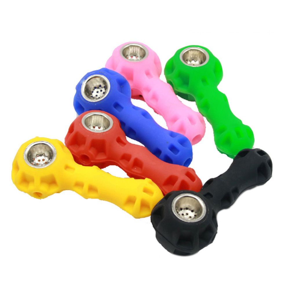 

4.2inch Silicone Pipe Smoking Pipes With Oil Herb Hidden Metal Bowl Tobacco Colorful Bong Spoon Pipe