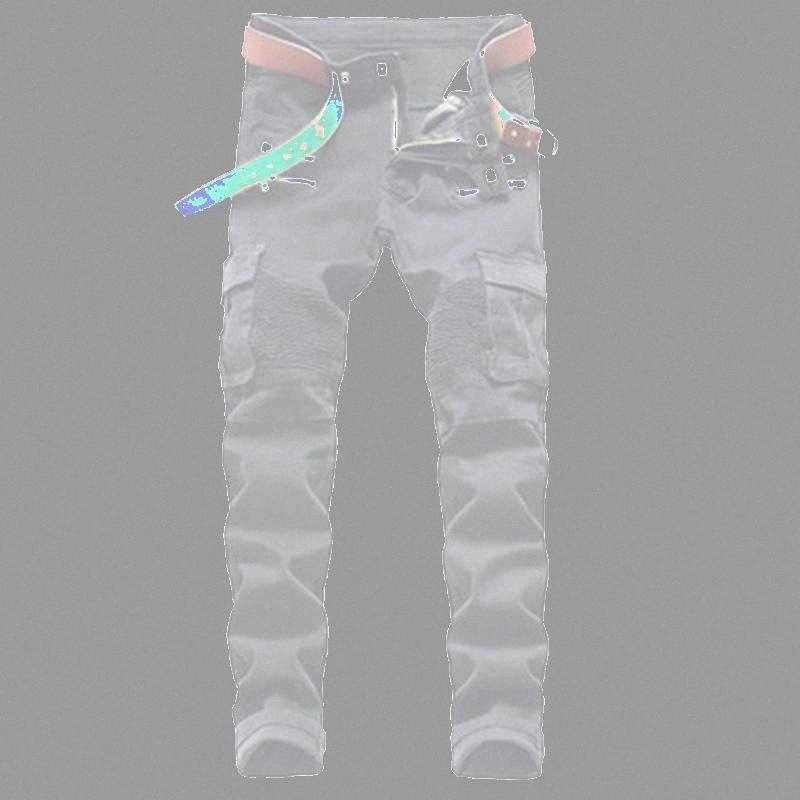 men's Jeans Motorcycle Denim Casual Black Trousers Zipper Decoration Stretch Pants H9pg#