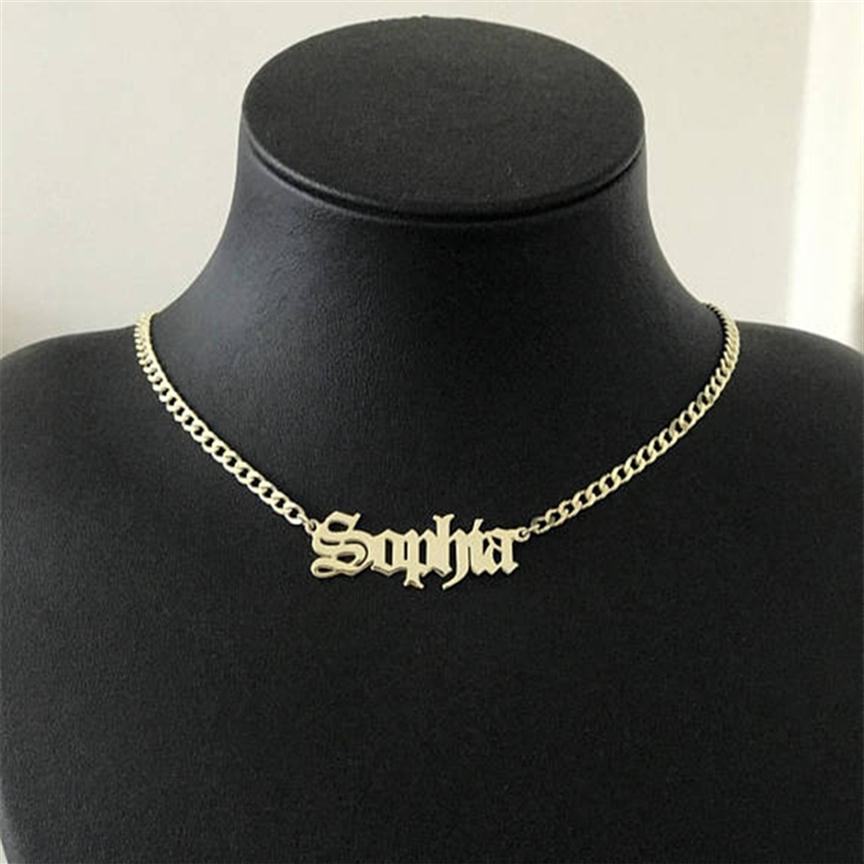 

Rose Gold Stainless Steel Curb chain Necklaces Custom Old English Name Necklaces Personalized Women Men BFF Friend Gifts MX2008103046