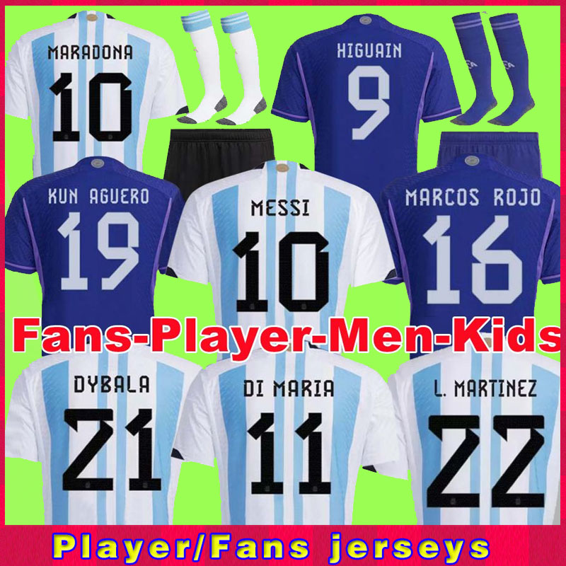 

2022 Argentina soccer Jerseys Fans Player Version 22 23 DI MARIA DYBALA LO CELSO MARADONA DE PAUL football shirt Men Women Kids kit uniforms, Home