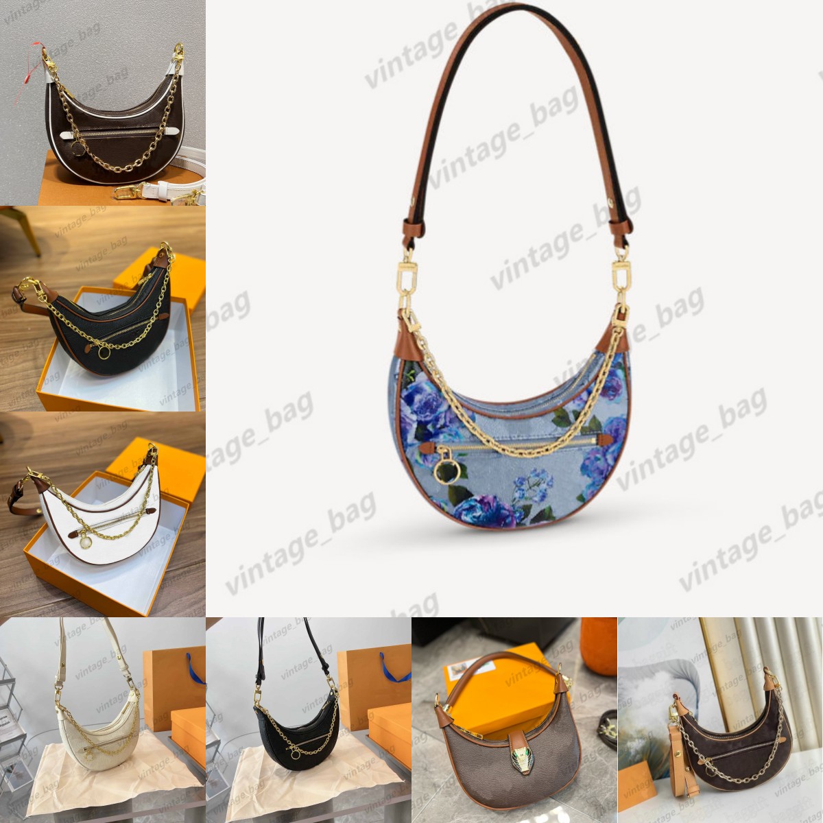

22 Autumn Flower Painting Loop bag Croissant baguette Half Moon hobo Circle Chain shoulder Cross body Lady Underarm handbag OVER THE MOONS Purse M21183 M81098 M81166, Customize