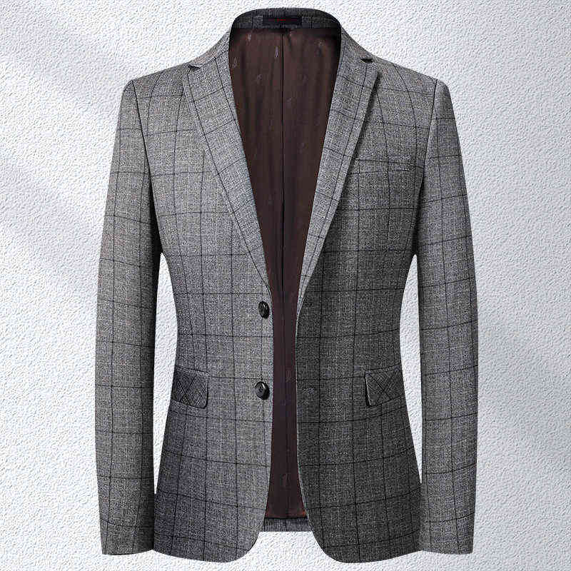 

Suits Blazers HOO 2022 Spring and Autumn Leisure blazer for Men New Stretch Slim Plaid blazer J220906, Light brown