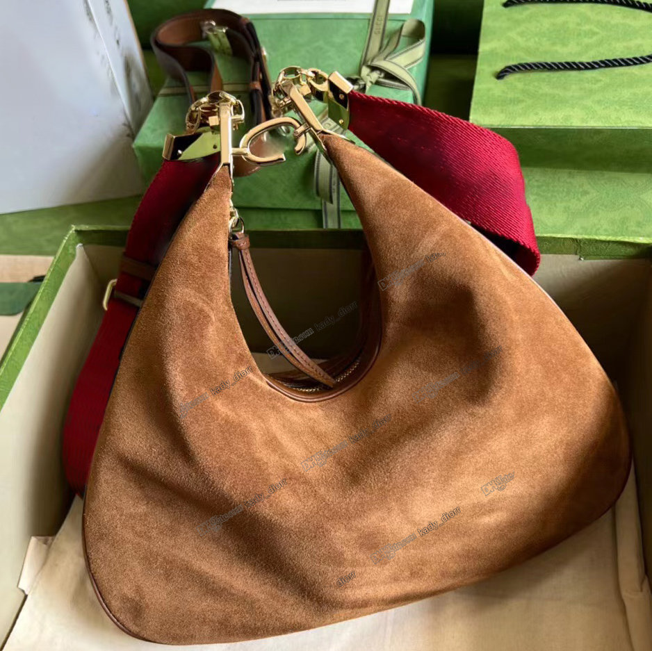 

Attache large shoulder bag Beige blue canvas crescent moon G shaped hook closure ebony Blue red Web trim additional leather strap Designer Luxury cros I46b#, Customize