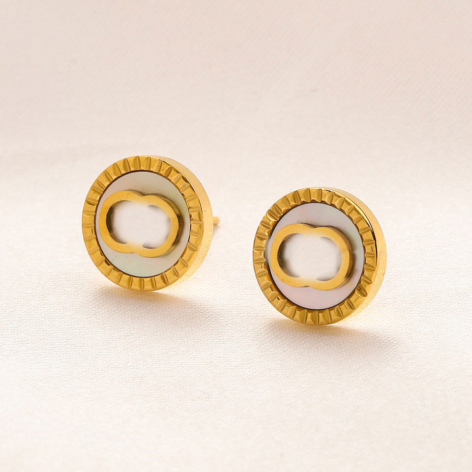 

Simple Stainless Steel Gold Plated Luxury Brand Designers Letters Stud Steel Seal Geometric Famous Women Crystal Rhinestone Pearl Earring Wedding Party Jewerlry