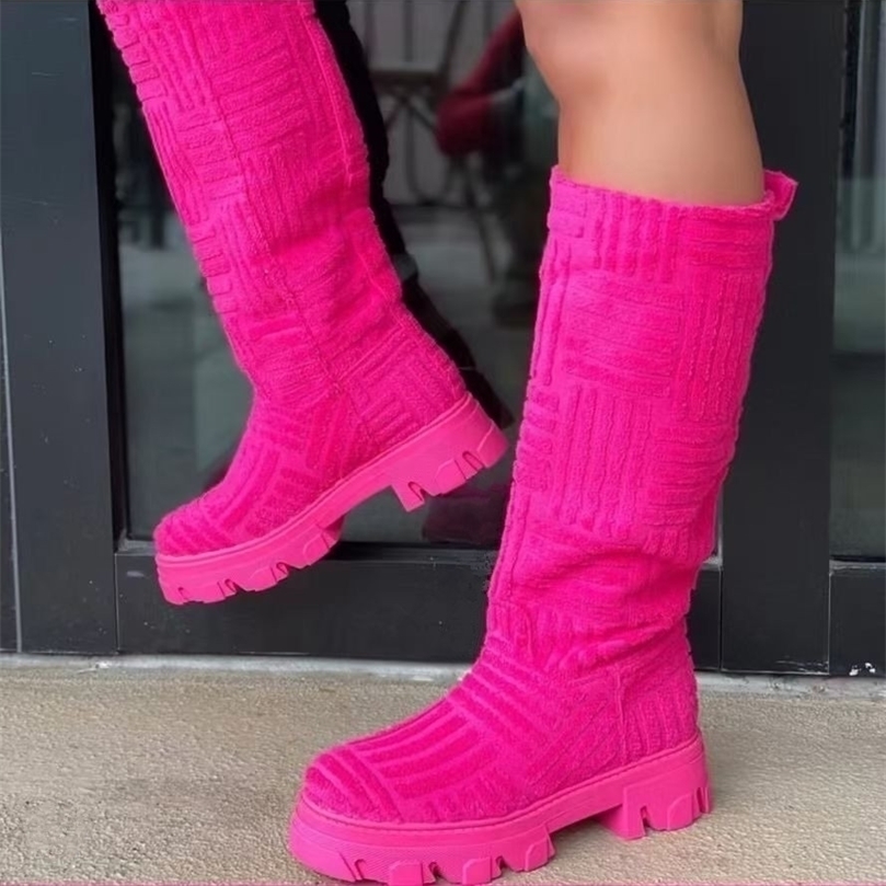 

Boots AutumnWinter Luxury women thicksoled thickheeled warm boots womens towel cotton motorcycle Chelsea 220916, Black