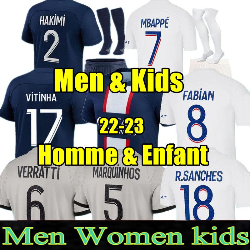 

2022 2023 MBAPPE Soccer Jerseys home away KEAN SERGIO RAMOS Maillots de football shirt VERRATTI Jersey men kids kit uniforms psgs enfants maillot foot, 22-23 away