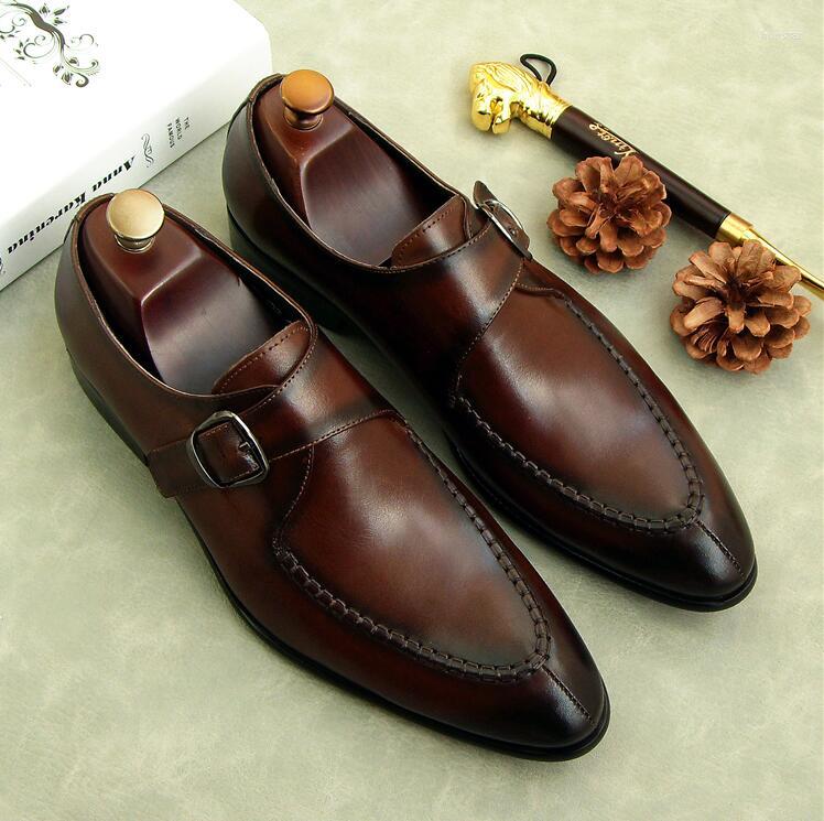 

Dress Shoes Fashion Men Pointed Toe Formal Buckle Strap Handmade Party Wedding Size 38-44, As pic 2