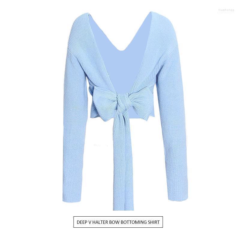 

Women's Sweaters Women's Bow With Brief Paragraph Sweater V-neck Of Fund 2022 Autumn Winters Is Pure Color Contracted Commuter Knitwear, White