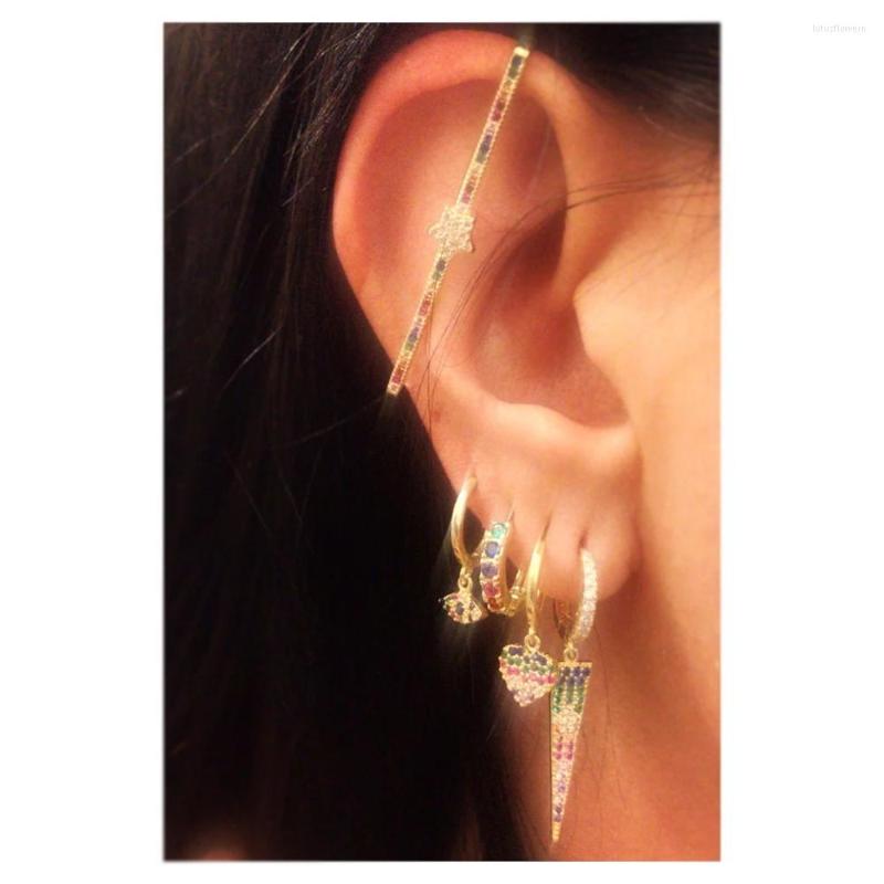 

Backs Earrings Christmas Gift Geometric Rectangle Ear Cuff No Piercing Rainbow Cz Star Clip On Earring For Girl Women