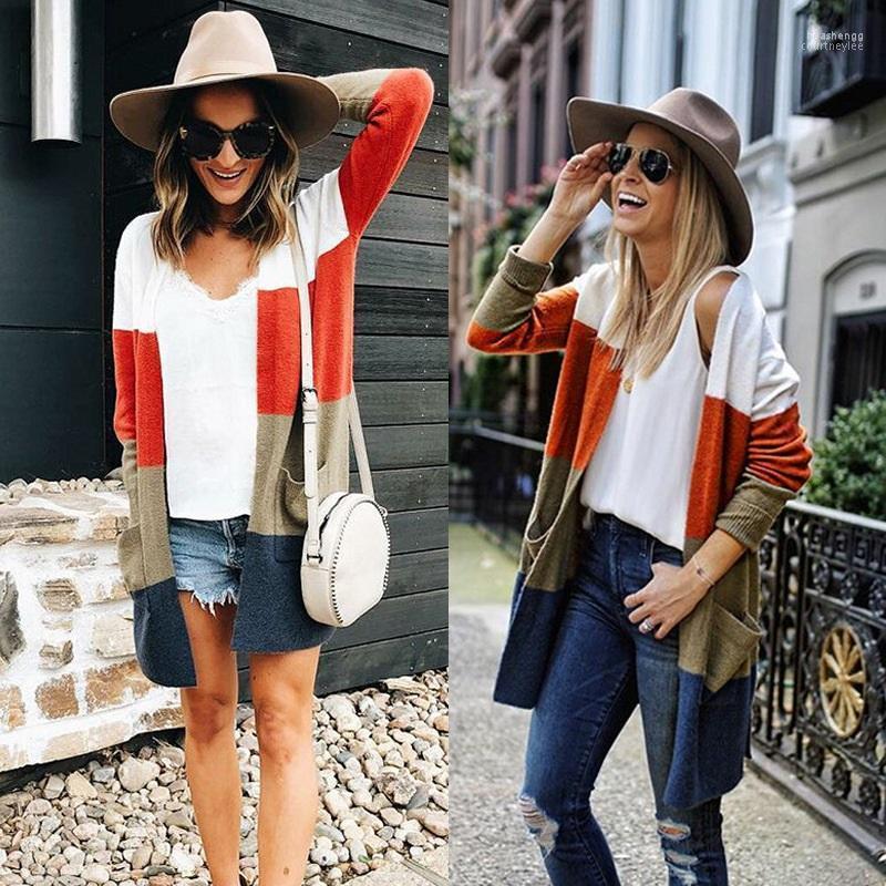 

Women' Sweaters Women' SHIBEVER Patchwork Women Cardigan Female Autumn Cotton Long Fashion 2022 Open Stitch Pockets Warm ADR120, Orange