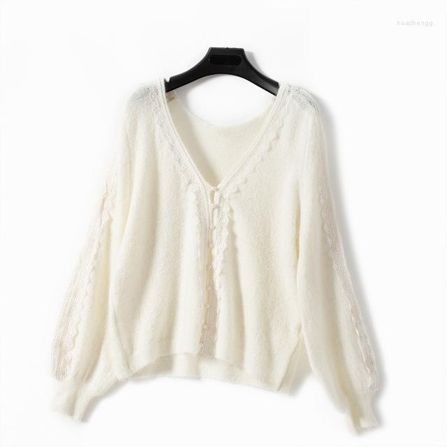 

Women' Knits Stylish Women V Neck Hollow Out Lace Crochet Patchwork Knitting Cardigan Sweater - Ladies Casual Fashion Knit Jumper Top, Style 2