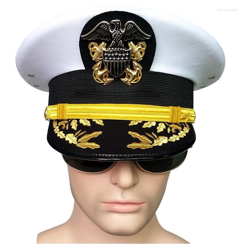 

Berets Naval Commander Cap Captain White Warship Sailor Navy Officer Caps Eagle Badge Men Marines Military Accessories Admiral Hats