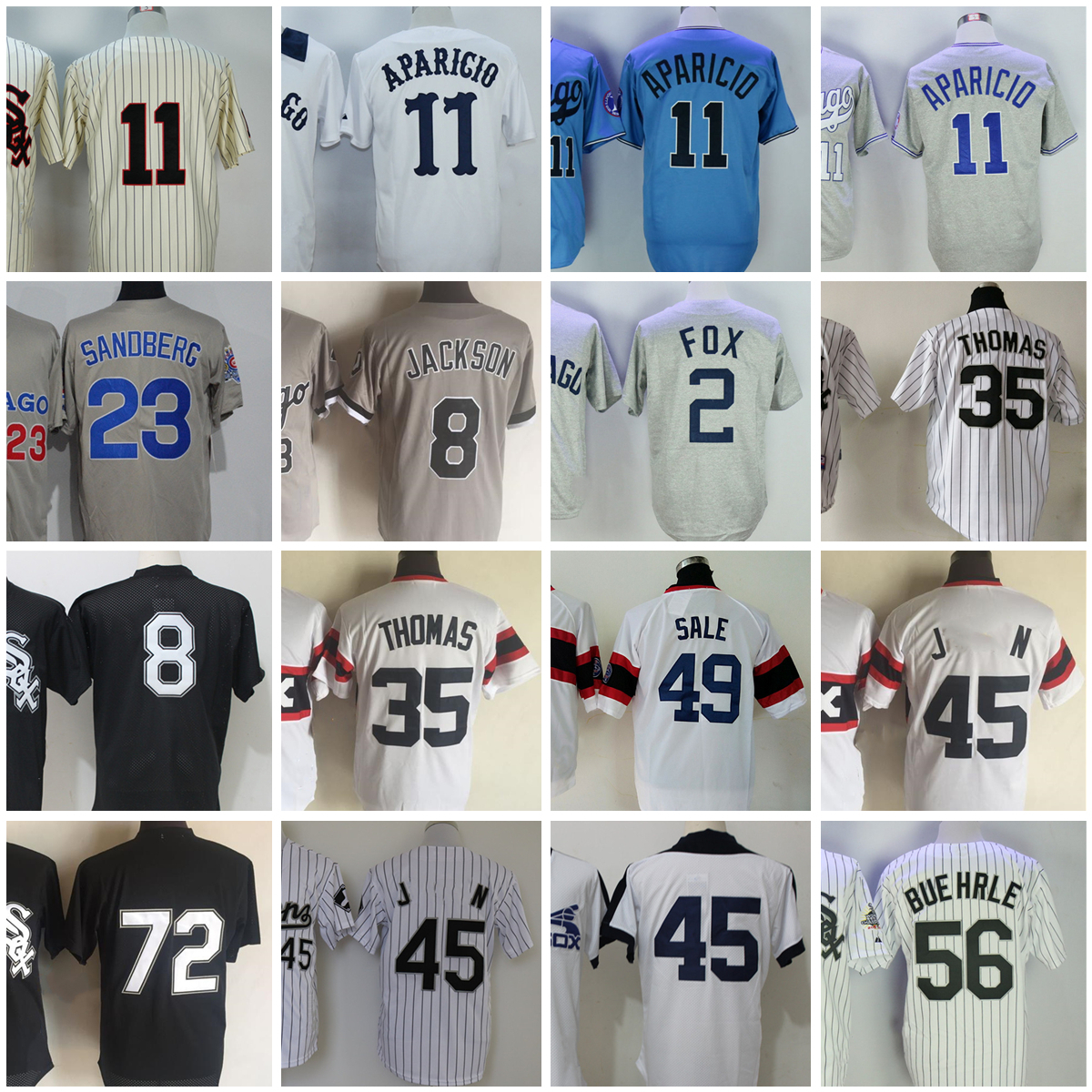 Maillots de baseball vintage 11 Luis Aparicio 1959 1976 2 Nellie Fox 1960 8 Pull gris 23 Robin Ventura 35 Frank Thomas 49 Chris Sale 56 Buehrle F