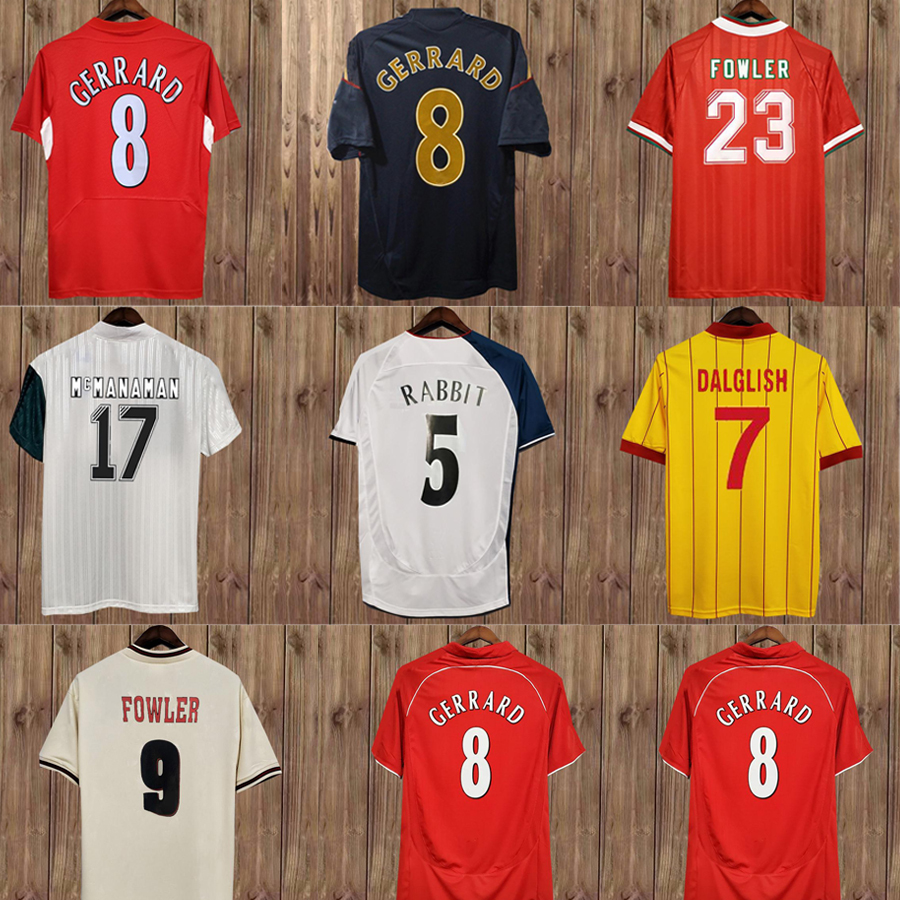 

Retro Soccer Jerseys 85 86 08 09 2010 FOWLER GERRARD TORRES KUYT LUIS GARCIA Home Away Football Shirt Suarez McManaman Uniforms, Black