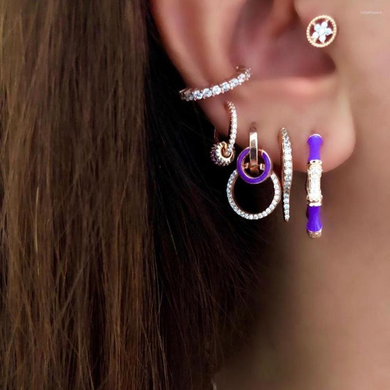 

Dangle Earrings Rainbow Neon Enamel Women Earring Geometric Round Circle Cz Dangling Rose Gold Color