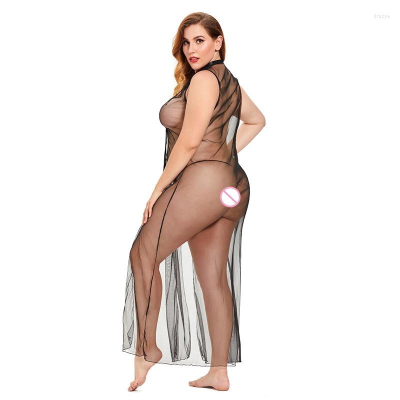 

Women's Sleepwear Long Lingerie Dress 5XL Plus Nightgowns Women Sexi Gown See Through Underwear Slutty Clothes Nightwear Bikini Cover, Black