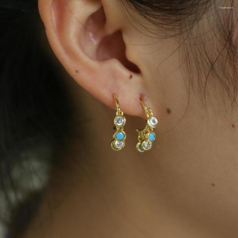 

Dangle Earrings Retro Style Drop With Gold Color White Blue CZ Chandelier Charm Jewelry For Women And Girl Delicate Ear Design