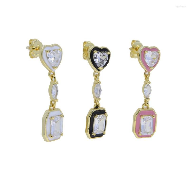 

Dangle Earrings Gold Color Women Earring Geometric Heart Rectangle Eye Shaped CZ Charm Pink Black White Enamel