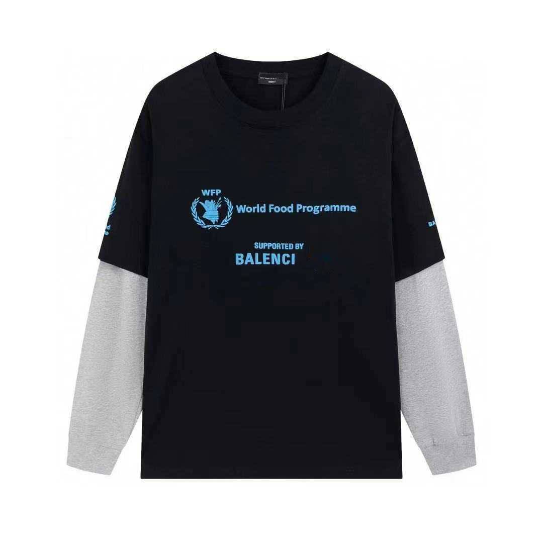 

Fashion Brand BALANCIAS T Shirt For Men And Women WFP Long Sleeve Round Neck Loose Splicing T Shirt Black And Gray, Mika