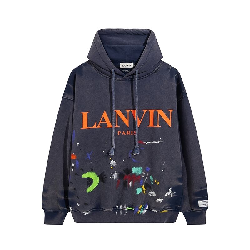 

Mens Hoodies Sweater Women lanvin Splash Ink Graffiti Print Autumn and Winter Loose Hooded Pullover Cotton, Beige