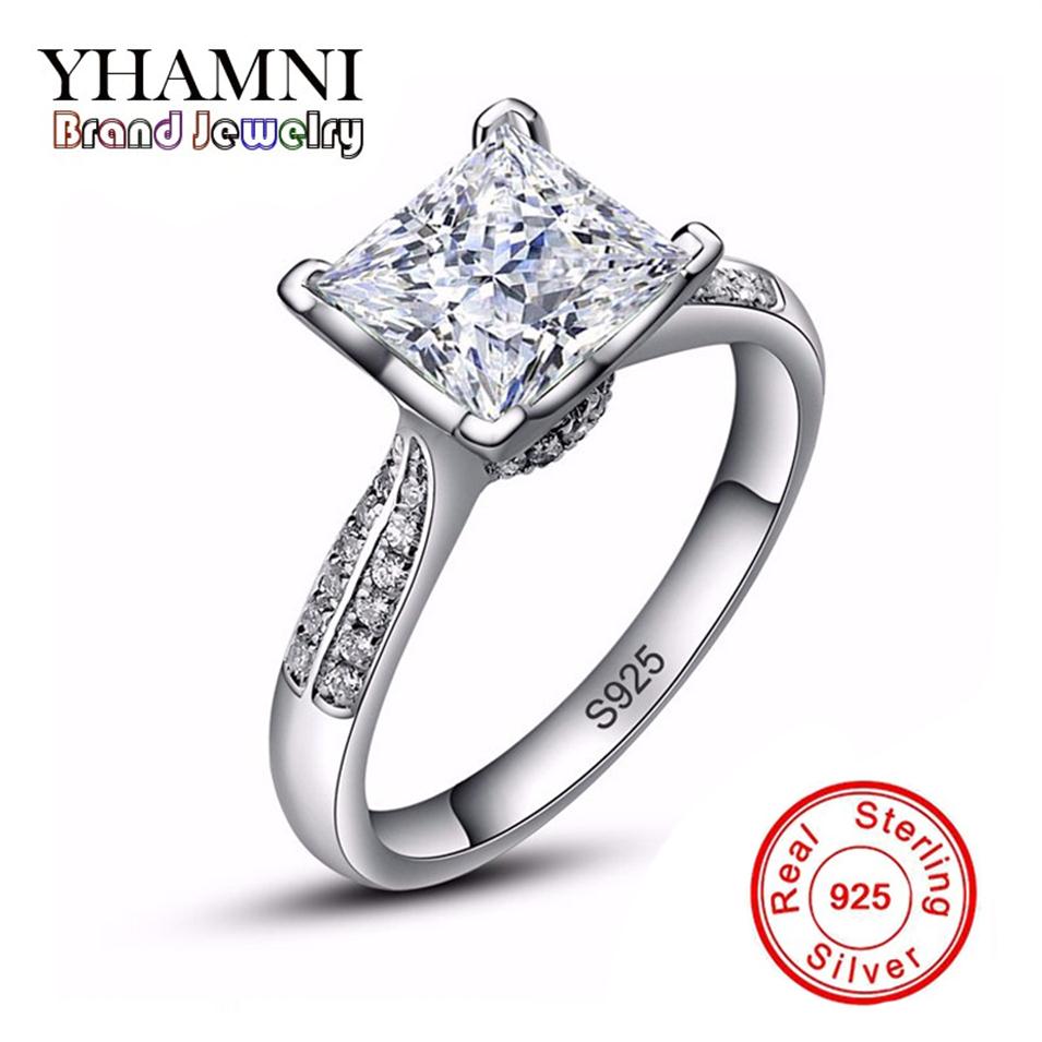 

YHAMNI 100% Solid 925 Silver Rings Fine Jewelry Big Sona CZ Diamond Engagement Rings for Women Ring Size 4 5 6 7 8 9 10 XR038262z