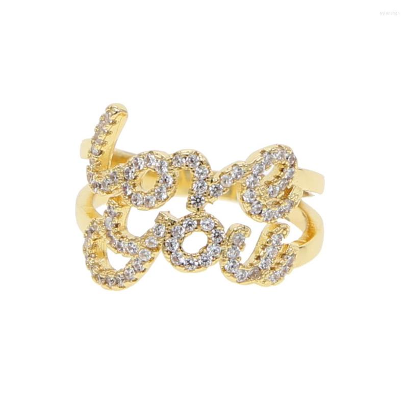 

Wedding Rings Gold Color 2022 Valentine's Gift Micro Pave Cz Love You Letter Women Finger Ring Trendy Jewelry For Lover